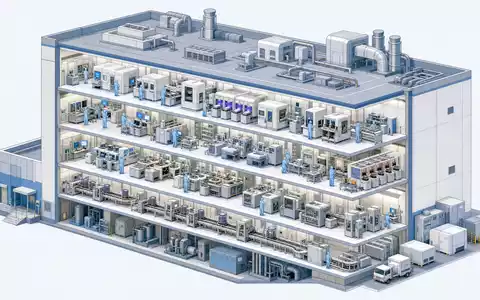 ASML NL0010273215 isometrischer 3D Schnitt zeigt mehrstöckige Halbleiter Fabrikationsanlage mit ReinrÀumen detailliert - Foto: THN
