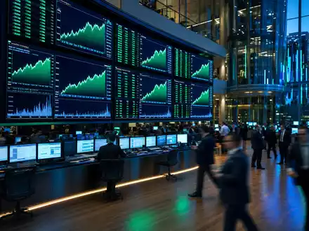 ASML NL0010273215 Börsen Editorial Euronext Amsterdam zeigt Halbleiter Kursdiagramme auf modernem Handelsparkett - Foto: THN
