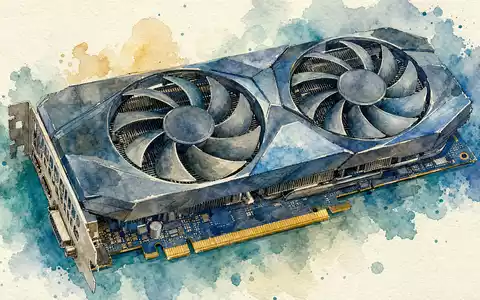 AMD Grafikkarte ISIN US0079031078 als generische GPU in blauen und goldenen Aquarell Farbtönen - Foto: THN
