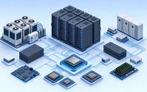 AMD Server ISIN US0079031078 isometrische 3D Illustration von Serverinfrastruktur und Chip Architektur - Foto: THN