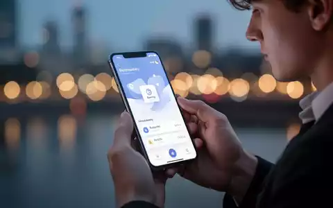 Junger Erwachsener in Deutschland nutzt Smartphone für Banking-App, verschwommene Stadtsilhouette im Hintergrund, moderne Finanzdienstleistungen. - Foto: über boerse-global.de