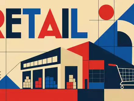 Bauhaus-Poster steht symbolisch für Costco Wholesale Corp. US22160K1051 mit geometrischen Formen, Lagerhaus und Einkaufswagen-Motiv - Foto: THN