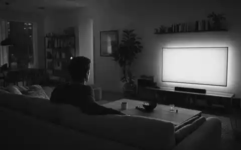 Netflix US64110L1061 dokumentiert einen anonymen Zuschauer auf Couch vor leuchtendem Bildschirm im SW-Reportagestil - Foto: THN