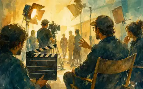 Netflix US64110L1061 illustriert eine Filmset-Szene mit generischer Klappe und Crew im expressiven Aquarell-Stil - Foto: THN