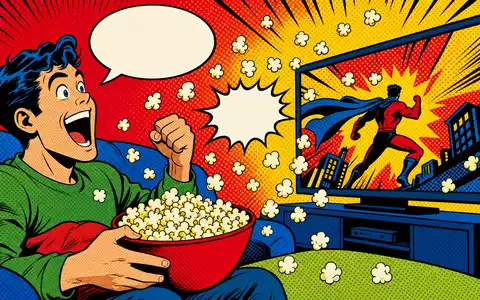 Netflix US64110L1061 begeistert im Pop-Art-Stil mit Comic-Zuschauer, fliegendem Popcorn und animiertem Bildschirm - Foto: THN
