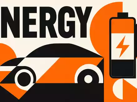 Bauhaus-Poster mit geometrischen Formen und dem Wort ENERGY repräsentiert Tesla Inc., ISIN US88160R1014, grafisch reduziert - Foto: THN
