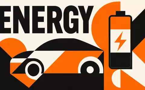 Bauhaus-Poster mit geometrischen Formen und dem Wort ENERGY repräsentiert Tesla Inc., ISIN US88160R1014, grafisch reduziert - Foto: THN