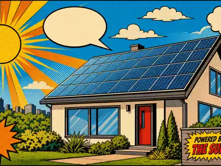 Tesla US88160R1014 Pop Art Comic generische Solaranlage auf Hausdach mit Ben Day Rasterpunkten - Foto: THN