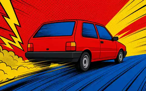 Pop-Art-Comic mit stilisiertem Elektrofahrzeug und Blitzeffekt symbolisiert die dynamische Marke Tesla Inc., ISIN US88160R1014 - Foto: THN