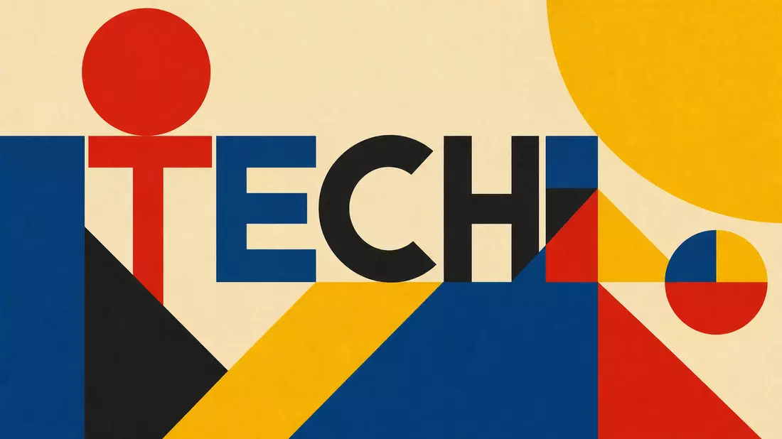 Bauhaus-Poster mit geometrischen Formen und Schriftzug TECH