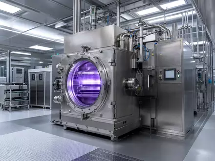 Lam Research US5324571083 generische Plasma Etch Maschine mit lila Plasma im modernen Reinraum sichtbar - Foto: THN