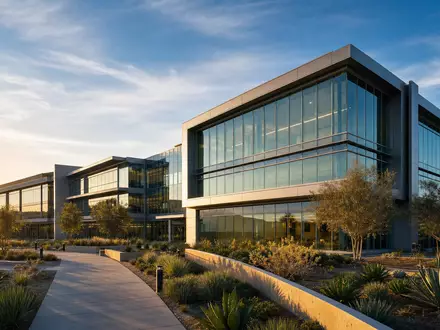 Lam Research US5324571083 moderner Hightech Campus Fremont Kalifornien Glas Stahl Goldstundenlicht Architektur - Foto: THN
