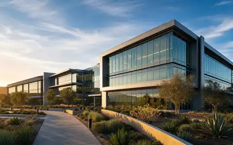 Lam Research US5324571083 moderner Hightech Campus Fremont Kalifornien Glas Stahl Goldstundenlicht Architektur - Foto: THN