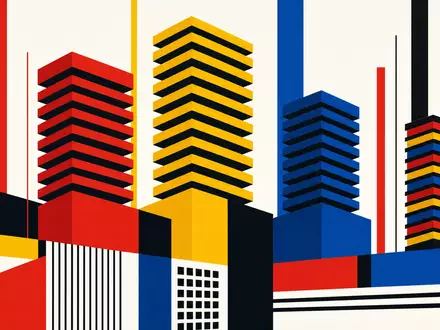 Micron Technology US5951121038 HBM Speicherstacks als abstraktes Bauhaus Konstruktivismus Poster in Primärfarben - Foto: THN