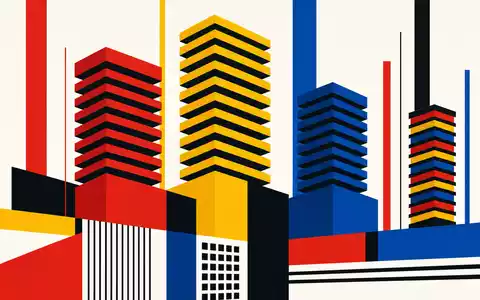 Micron Technology US5951121038 HBM Speicherstacks als abstraktes Bauhaus Konstruktivismus Poster in Primärfarben - Foto: THN