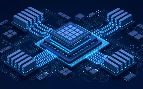 Micron Technology US5951121038 Speicher Architektur als isometrisches 3D Diagramm mit leuchtenden Datenpfaden - Foto: THN