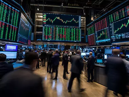 Micron Technology US5951121038 NASDAQ Börsenparkett mit digitalen Kursanzeigen als dynamisches Editorial Foto - Foto: THN