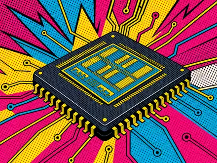 Micron Technology US5951121038 Halbleiterchip als kräftiges Pop Art Comic mit Ben Day Punktraster - Foto: THN