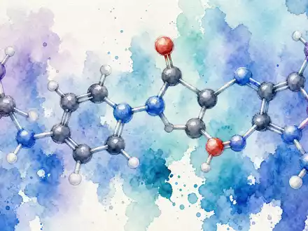 AstraZeneca US6549022043 Aquarellmalerei abstraktes Wirkstoff Molekül in blauen türkisen und violetten Farbtönen - Foto: THN