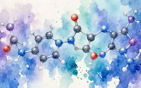 AstraZeneca US6549022043 Aquarellmalerei abstraktes Wirkstoff Molekül in blauen türkisen und violetten Farbtönen - Foto: THN