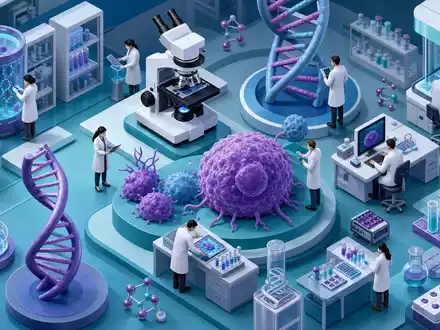 AstraZeneca US6549022043 isometrisches 3D Onkologie Forschungslabor mit DNA Helices Mikroskopen und Wissenschaftlern - Foto: THN