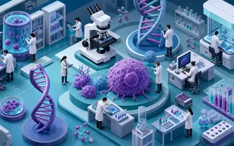 AstraZeneca US6549022043 isometrisches 3D Onkologie Forschungslabor mit DNA Helices Mikroskopen und Wissenschaftlern - Foto: THN