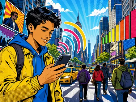 Pop-Art-Comic zeigt Smartphone-Nutzung in der Stadt und veranschaulicht das Kerngeschäft von T-Mobile US Inc. (US8725901040) - Foto: THN