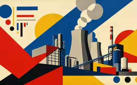 Linde PLC IE00BZ12WP82 CO2 Recycling als konstruktivistisches Bauhaus Plakat mit Primärfarben Rot Blau Gelb - Foto: THN