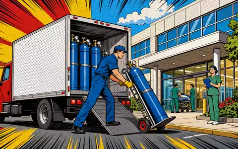 Linde PLC IE00BZ12WP82 Pop Art Comic mit Sauerstoff Lieferant vor Krankenhaus in bunten Halftone Farben - Foto: THN