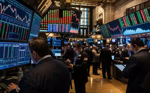 Bristol-Myers Squibb US0897961004 NYSE-Börsen-Editorial zeigt Händler an leuchtenden Multiscreen-Terminals im geschäftigen Handelssaal - Foto: THN