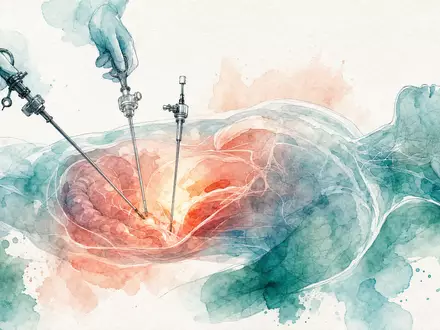 Intuitive Surgical US46120E6023 Aquarell minimal-invasive Chirurgie mit transparenter Körpersilhouette in weichen Türkis-Farbtönen - Foto: THN