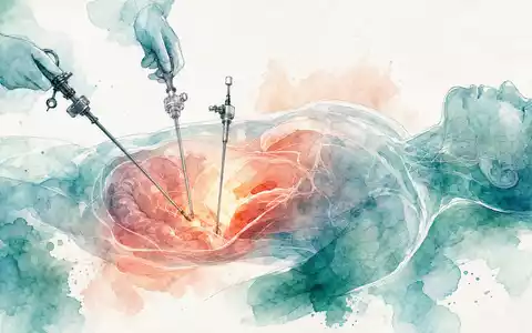 Intuitive Surgical US46120E6023 Aquarell minimal-invasive Chirurgie mit transparenter Körpersilhouette in weichen Türkis-Farbtönen - Foto: THN