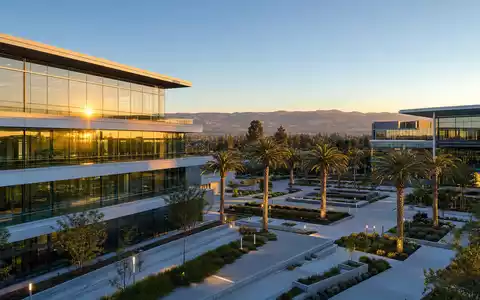 Intuitive Surgical US46120E6023 generischer Silicon Valley Technologiecampus im goldenen Abendlicht mit gläsernen Fassaden - Foto: THN
