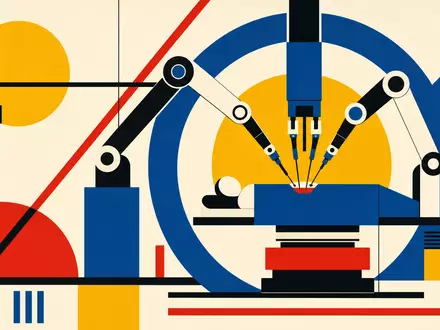 Intuitive Surgical US46120E6023 geometrisches Bauhaus Poster zeigt abstraktes Roboterchirurgie Motiv in kräftigen Grundfarben - Foto: THN