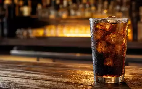 PepsiCo US7134481081 zeigt ein eisgekĂŒhltes Cola-GetrĂ€nk in einem generischen Glas auf dunkler Holztheke - Foto: THN