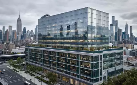 PepsiCo US7134481081 zeigt generisches Glas-Stahl-Konzerngebäude vor der New Yorker Stadtsilhouette ohne jegliche Markennamen - Foto: THN