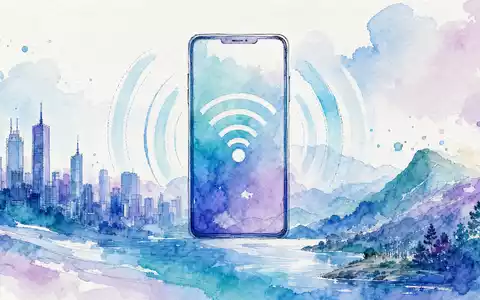 Qualcomm US7475251036 als Aquarell Smartphone sendet mobile Funksignalwellen über eine urbane Stadtsilhouette - Foto: THN