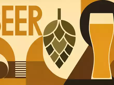 Geometrisches Bauhaus-Poster mit Hopfen-Motiv visualisiert die Branche von Anheuser-Busch InBev, ISIN BE0974293251 - Foto: THN