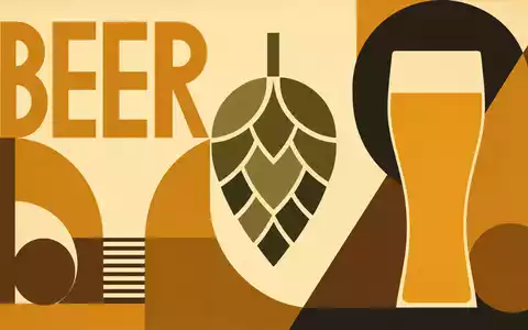 Geometrisches Bauhaus-Poster mit Hopfen-Motiv visualisiert die Branche von Anheuser-Busch InBev, ISIN BE0974293251 - Foto: THN