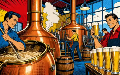 Farbenfrohe Pop-Art-Comic-Szene aus einer Brauerei illustriert humorvoll das Geschäft von Anheuser-Busch InBev, ISIN BE0974293251 - Foto: THN