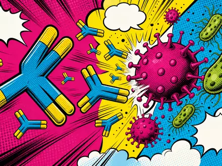 Argenx NL0010832176 Immunsystem als Pop-Art-Comic mit Antikörpern die Erreger dynamisch bekämpfen illustriert - Foto: THN