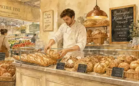 Ahold NL0011794037 Aquarell einer Bake off Theke mit frischen Broten und Baguettes in Pastelltönen - Foto: THN