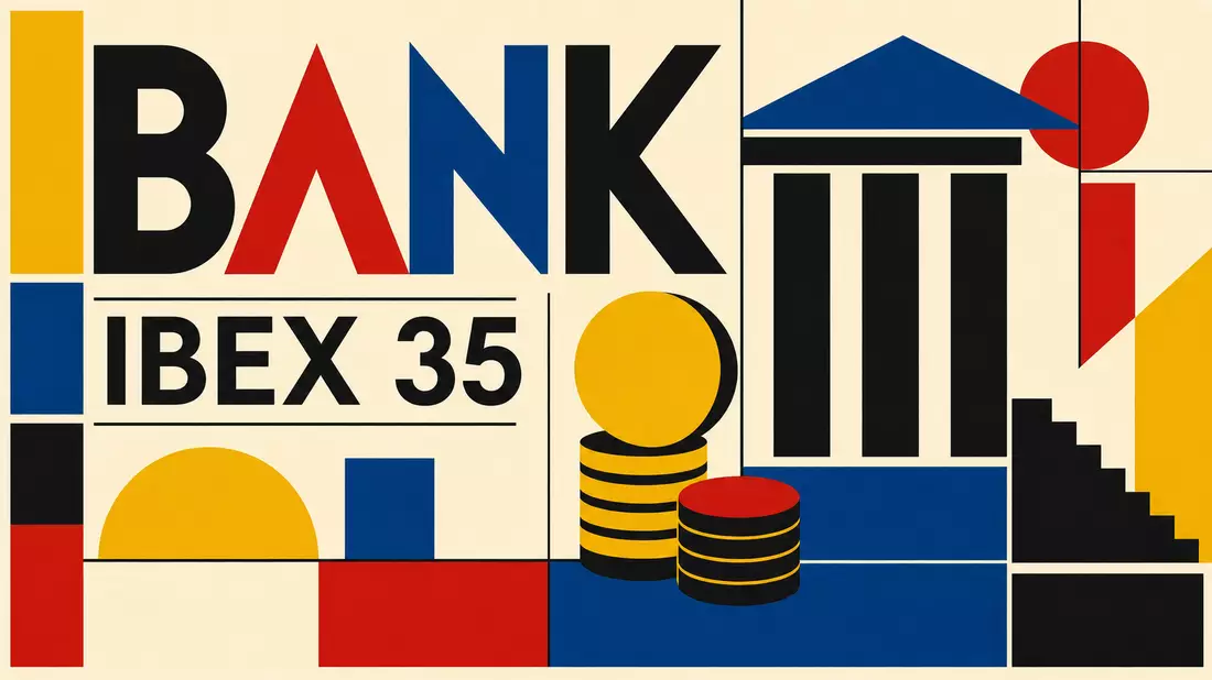 Bauhaus-Grafikposter mit BANK-Schrift und geometrischen Formen