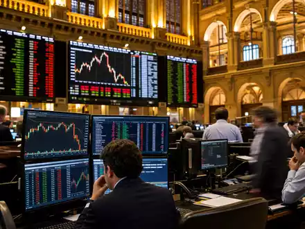 Madrider Börsen-Editorial mit IBEX-35-Charts verbindet Finanzwelt mit der spanischen Großbank BBVA (Banco Bilbao) ISIN ES0113211835 - Foto: THN