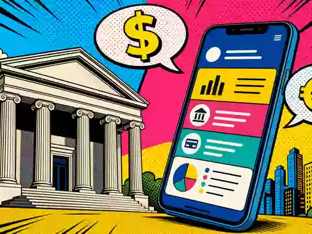 Pop-Art-Comic mit Bankgebäude und Banking-App symbolisiert digitale Transformation der Großbank BBVA (Banco Bilbao) ISIN ES0113211835 - Foto: THN