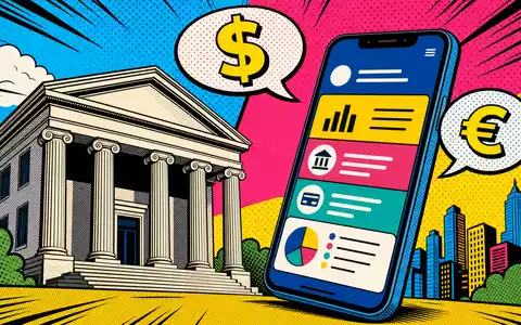 Pop-Art-Comic mit Bankgebäude und Banking-App symbolisiert digitale Transformation der Großbank BBVA (Banco Bilbao) ISIN ES0113211835 - Foto: THN
