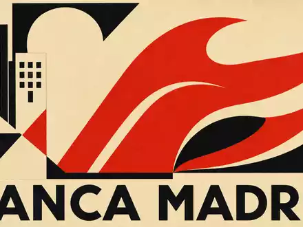 Santander ES0113900019 Bauhaus poster red geometric wave and BANCA MADRID bold typography - Foto: THN