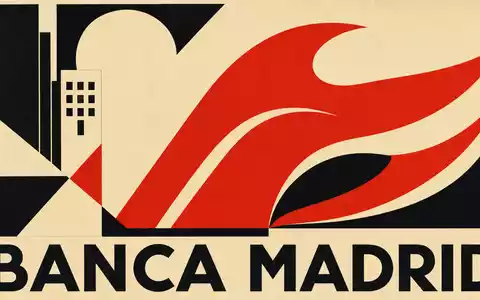 Santander ES0113900019 Bauhaus poster red geometric wave and BANCA MADRID bold typography - Foto: THN