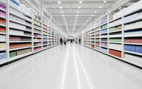 Fotorealistischer Hypermarkt mit Regalreihen symbolisiert Carrefour, ISIN FR0000120172, französischer Einzelhandelsriese der Konsumgüterbranche europaweit - Foto: THN