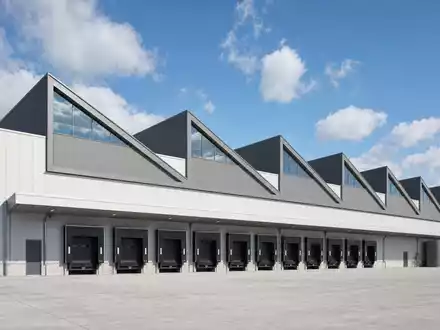 Architektur-Render einer Logistikhalle visualisiert Carrefour, ISIN FR0000120172, moderne Versorgungskette des französischen Einzelhandels - Foto: THN